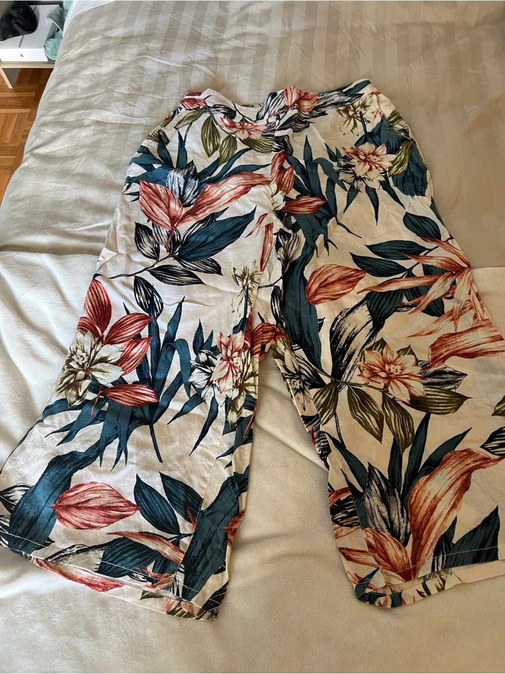 C&C California 100% Linen Women’s Floral Wide-Leg Cropped Pants size XL